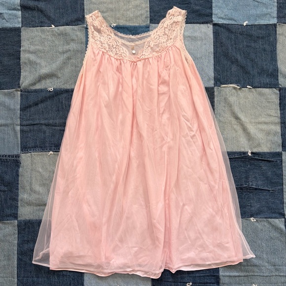 Vintage Other - 60s babydoll lace dress baby pink nightgown size M